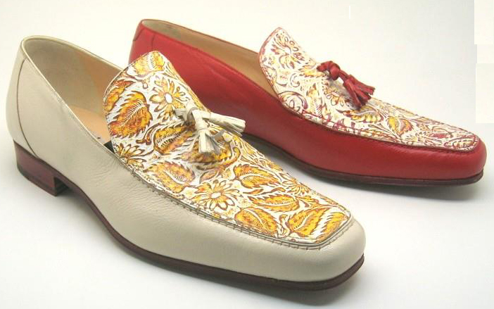 Mauri Red / Cream / Mustard / White Genuine Leather / Fabric Tassel Loafers.